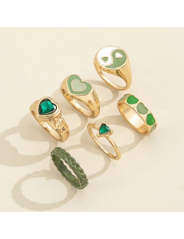 Jewels Galaxy Jewellery For Women Gold Plated Green Stackable Rings Set of 6