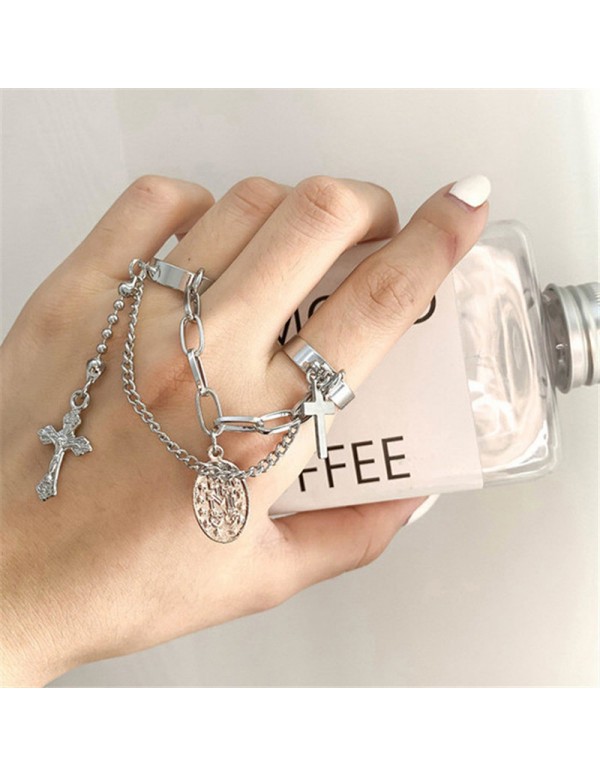 Jewels Galaxy Jewellery For Women Silver Plated Silver-Toned Cross Chain Ring Set