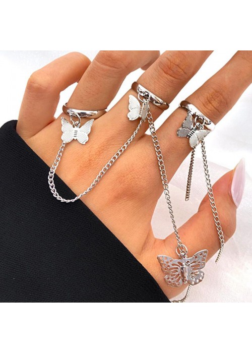Jewels Galaxy Jewellery For Women Silver Plated Silver Toned Butterfly Inspired Chain Rings Set