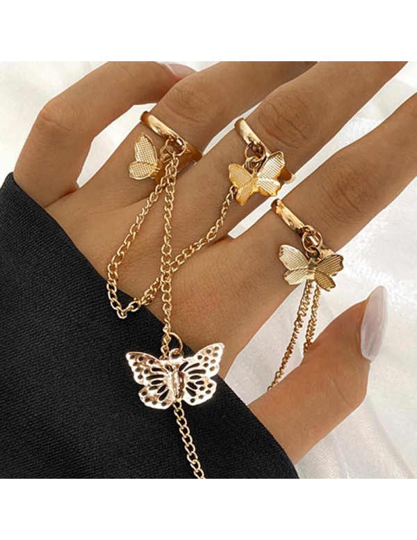 Jewels Galaxy Jewellery For Women Gold Plated Gold Toned Butterfly Inspired Chain Rings Set