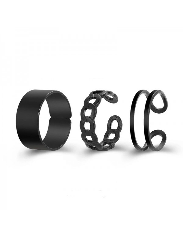 Jewels Galaxy Jewellery For Women Black Silver Plated Contemporary Stackable Rings Set of 3