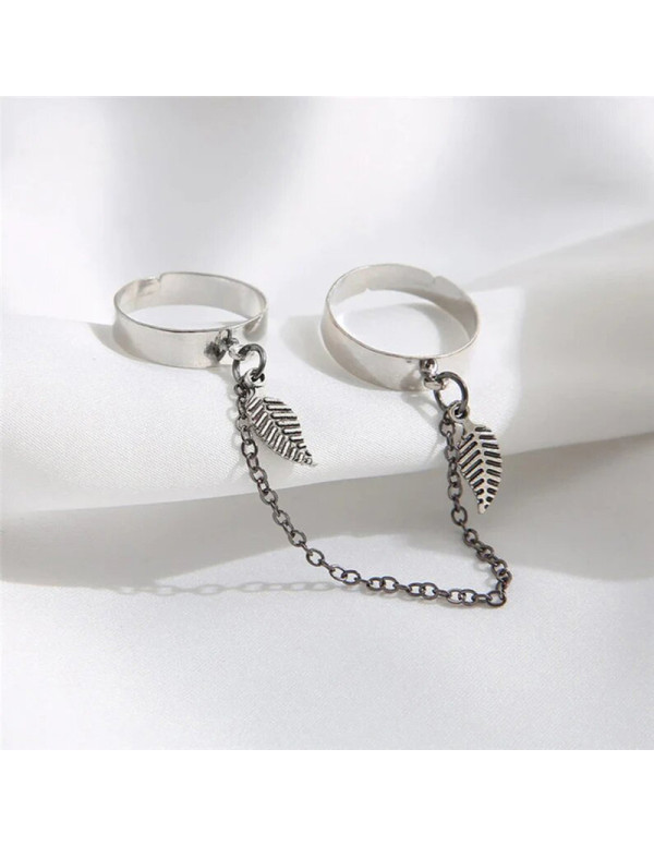 Jewels Galaxy Jewellery For Women Silver-Toned Silver Plated Leaf inspired Chain Rings Set