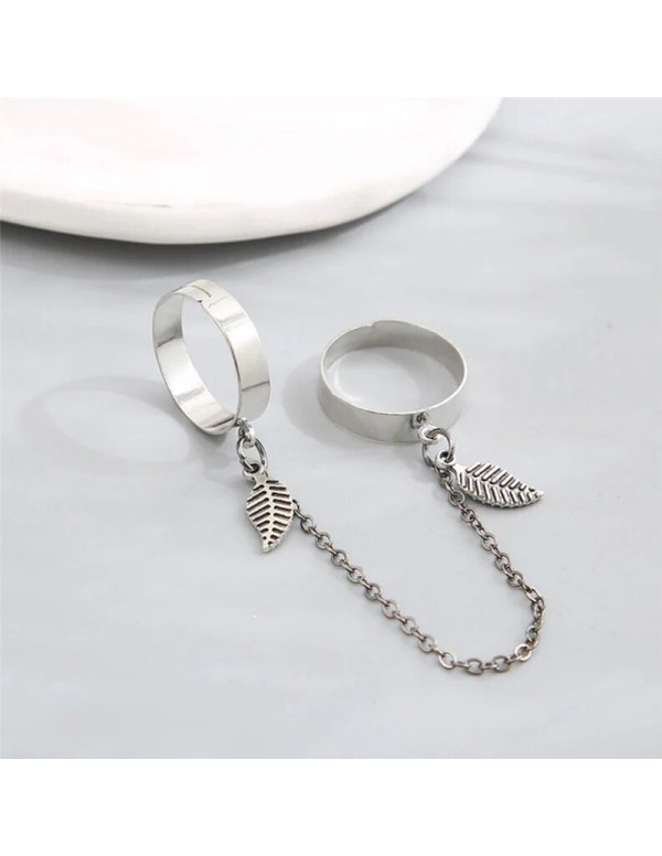 Jewels Galaxy Jewellery For Women Silver-Toned Silver Plated Leaf inspired Chain Rings Set