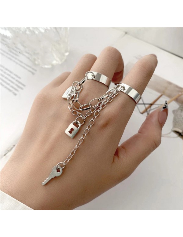 Jewels Galaxy Jewellery For Women Silver-Toned Silver Plated Lock-Key inspired Chain Rings Set