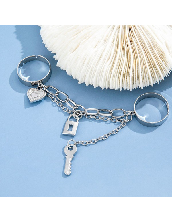Jewels Galaxy Jewellery For Women Silver-Toned Silver Plated Lock-Key inspired Chain Rings Set