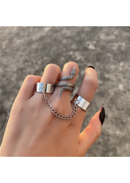 Jewels Galaxy Jewellery For Women Silver Plated Snake inspired Contemporary Chain Rings Set