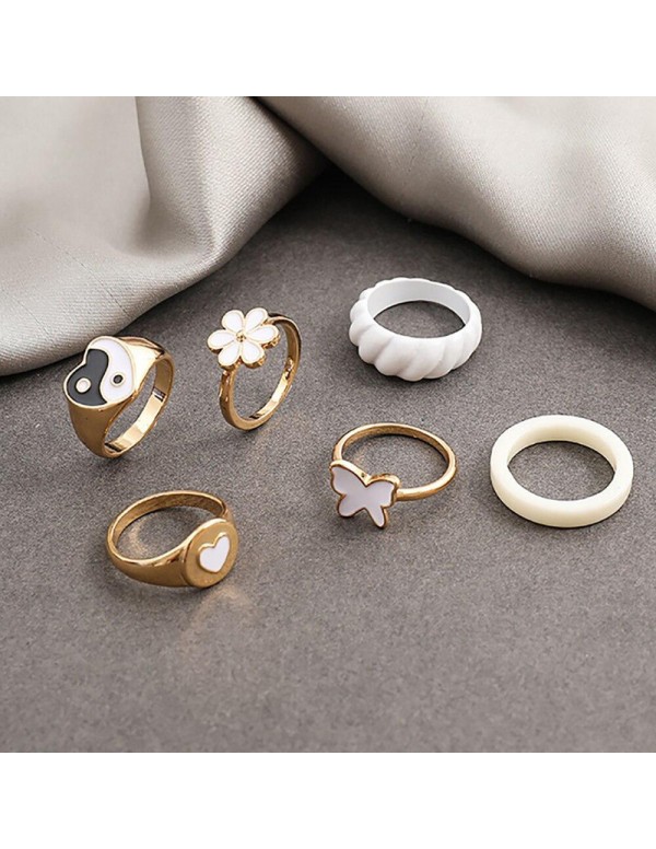 Jewels Galaxy Jewellery For Women Gold Plated Floral Contemporary Stackable Rings Set of 6
