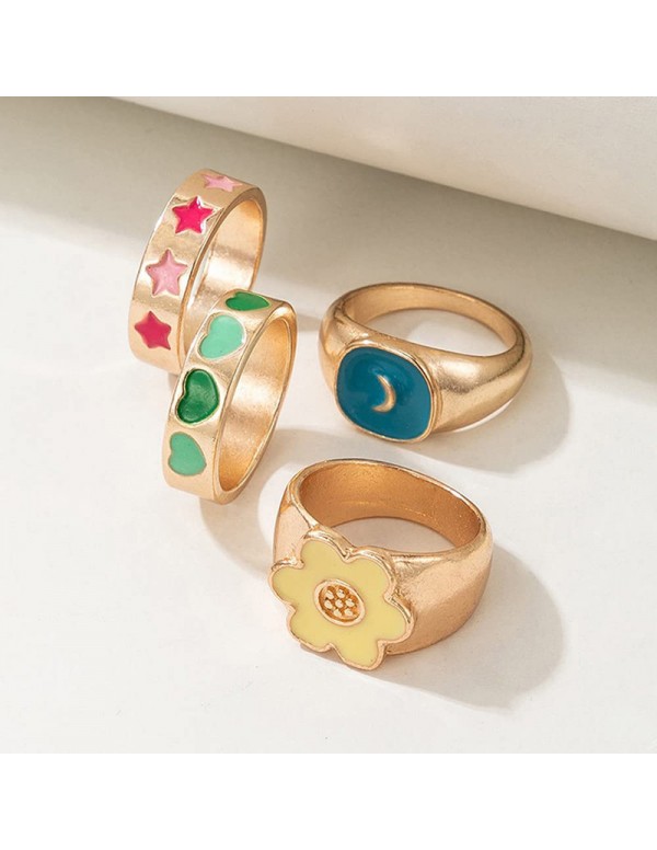 Jewels Galaxy Jewellery For Women Gold Plated Multicolor Contemporary Stackable Rings Set of 4