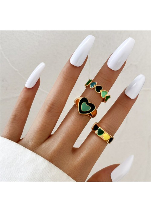 Jewels Galaxy Jewellery For Women Green Gold Plated Hearts inspired Contemporary Stackable Rings Set of 3