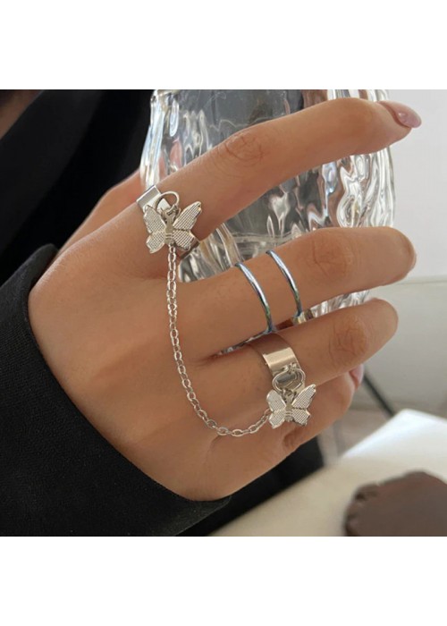 Jewels Galaxy Jewellery For Women Silver Plated Butterfly inspired Contemporary Chain Ring Set