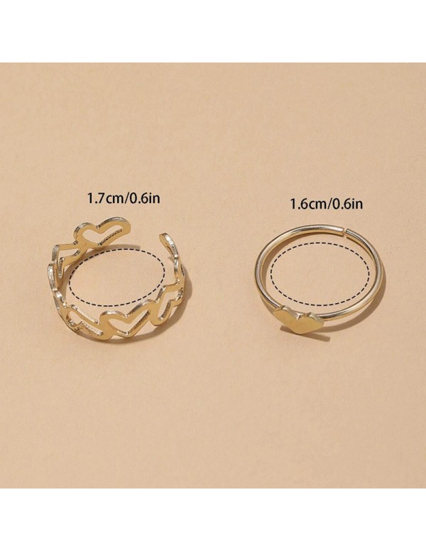 Jewels Galaxy Jewellery For Women Hearts inspired Gold Plated Adjustable Rings Set of 2
