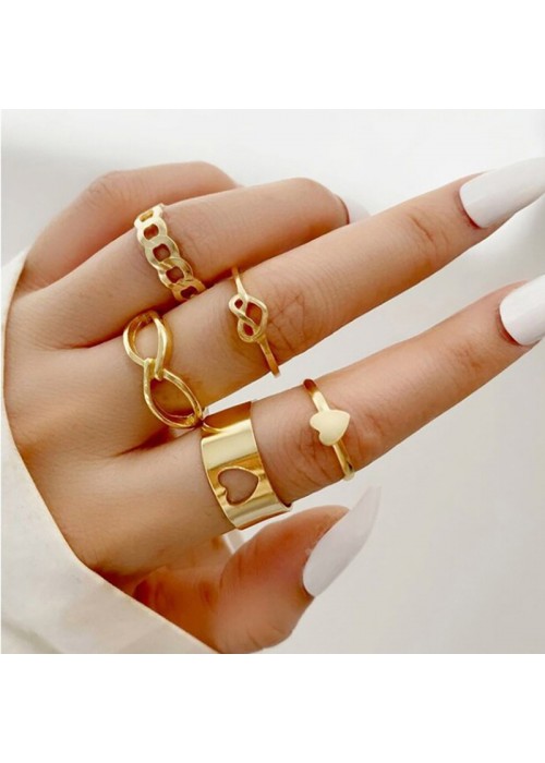 Jewels Galaxy Jewellery For Women Hearts inspired Gold Plated Adjustable Rings Set of 5