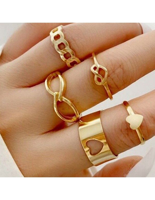 Jewels Galaxy Jewellery For Women Hearts inspired Gold Plated Adjustable Rings Set of 5
