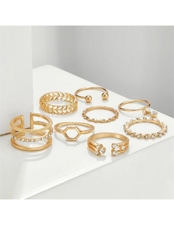 Jewels Galaxy Gold Plated Gold-Toned Contemporary Stackable Rings Set of 8