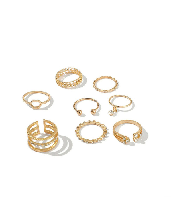 Jewels Galaxy Gold Plated Gold-Toned Contemporary Stackable Rings Set of 8