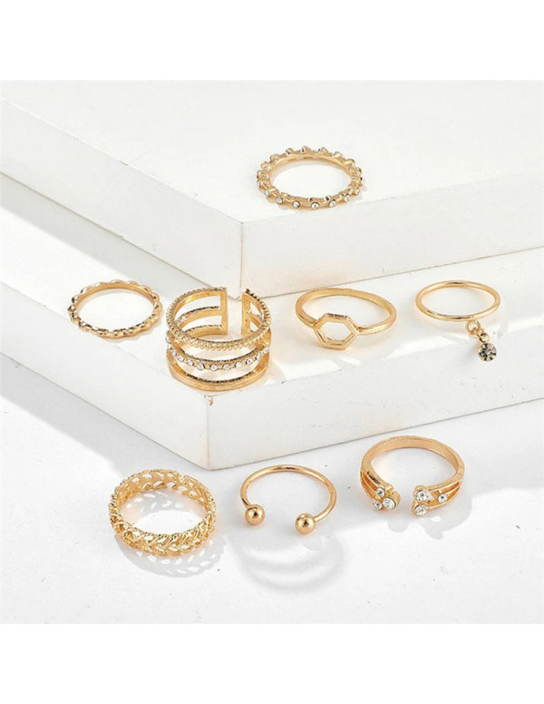 Jewels Galaxy Gold Plated Gold-Toned Contemporary Stackable Rings Set of 8