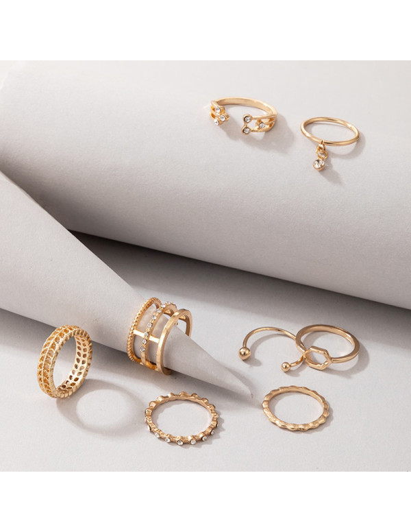 Jewels Galaxy Gold Plated Gold-Toned Contemporary Stackable Rings Set of 8