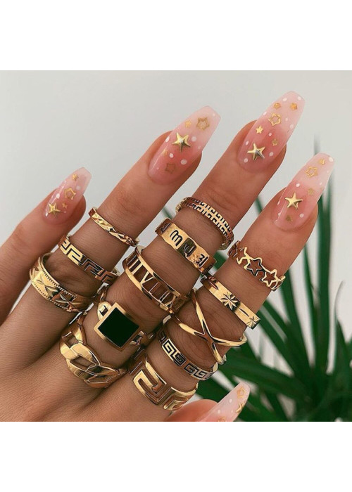 Jewels Galaxy Gold Plated Contemporary Stackable Rings Set of 13