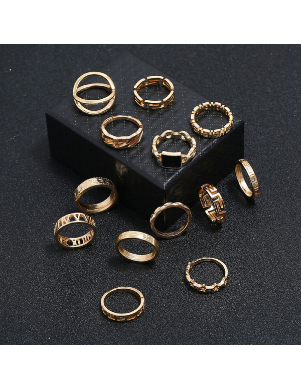 Jewels Galaxy Gold Plated Contemporary Stackable Rings Set of 13