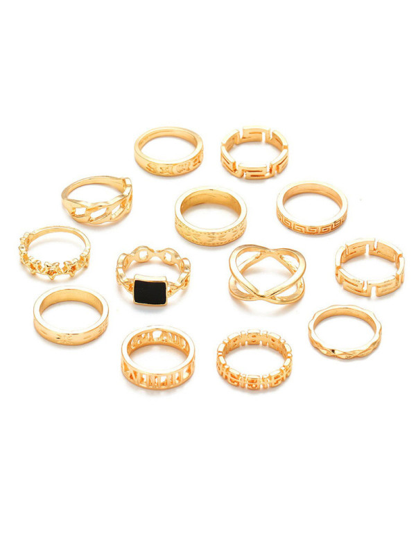 Jewels Galaxy Gold Plated Contemporary Stackable Rings Set of 13