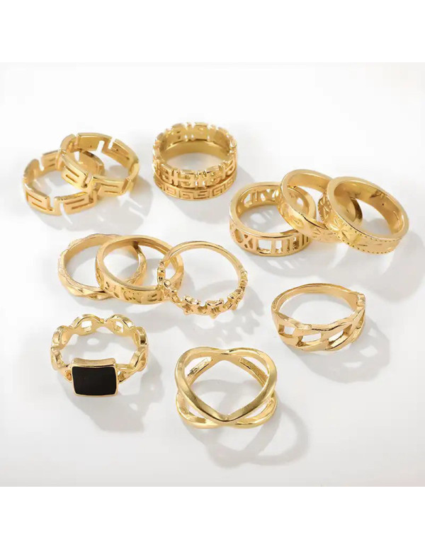 Jewels Galaxy Gold Plated Contemporary Stackable Rings Set of 13