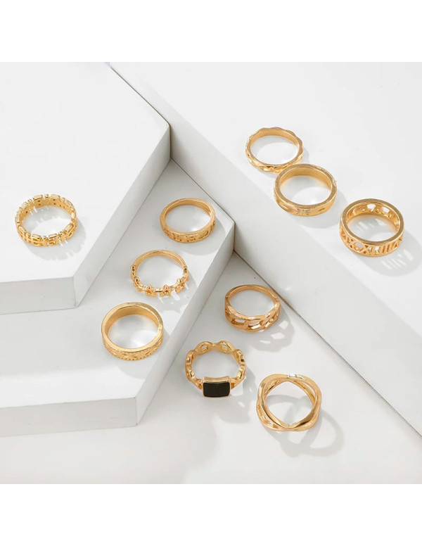 Jewels Galaxy Gold Plated Contemporary Stackable Rings Set of 13