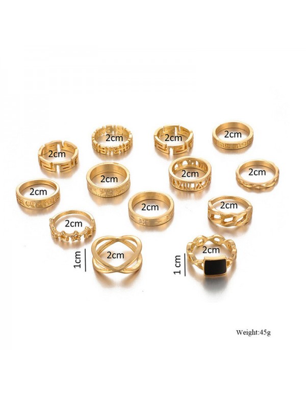 Jewels Galaxy Gold Plated Contemporary Stackable Rings Set of 13