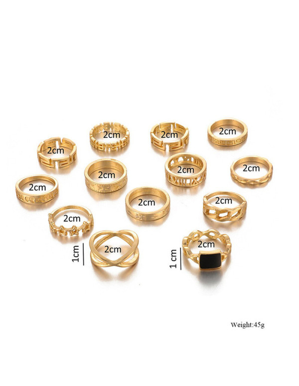 Jewels Galaxy Gold Plated Contemporary Stackable Rings Set of 13