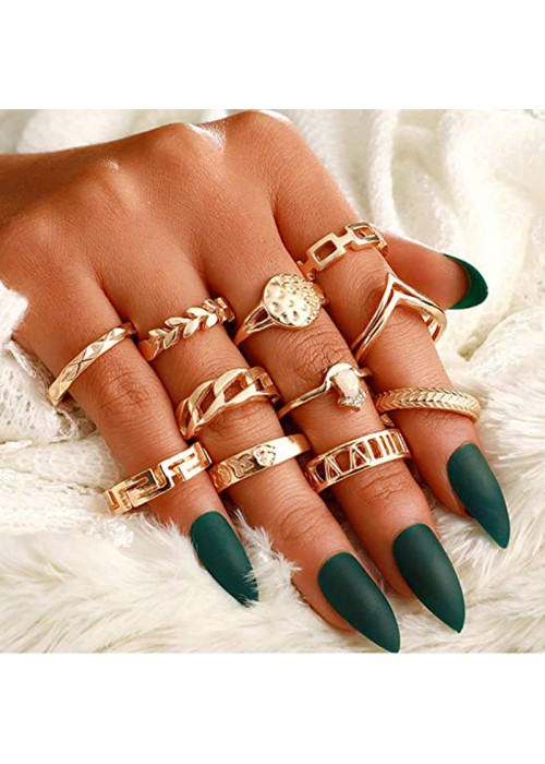 Jewels Galaxy Gold Plated Contemporary Stackable Rings Set of 11