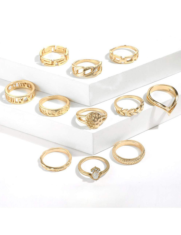 Jewels Galaxy Gold Plated Contemporary Stackable Rings Set of 11