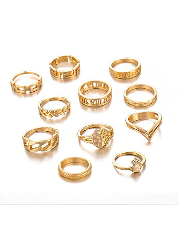 Jewels Galaxy Gold Plated Contemporary Stackable Rings Set of 11