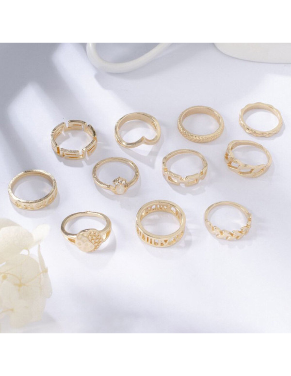 Jewels Galaxy Gold Plated Contemporary Stackable Rings Set of 11