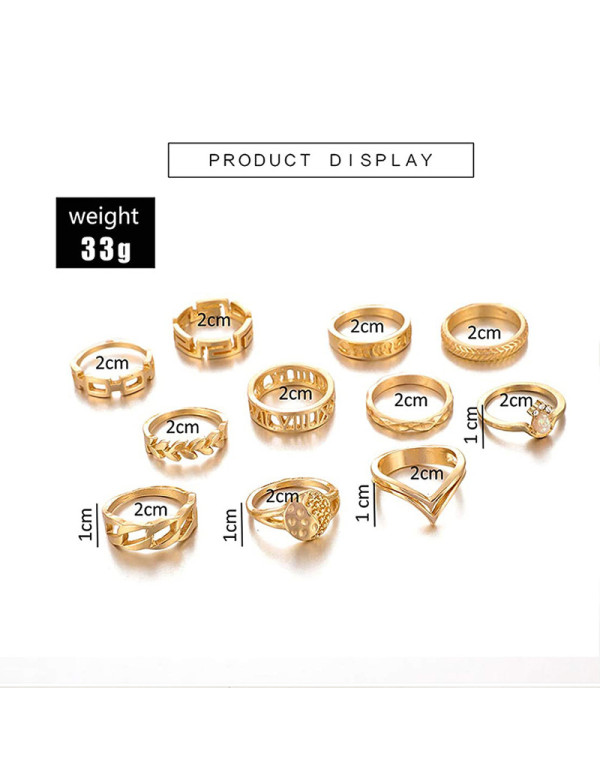 Jewels Galaxy Gold Plated Contemporary Stackable Rings Set of 11