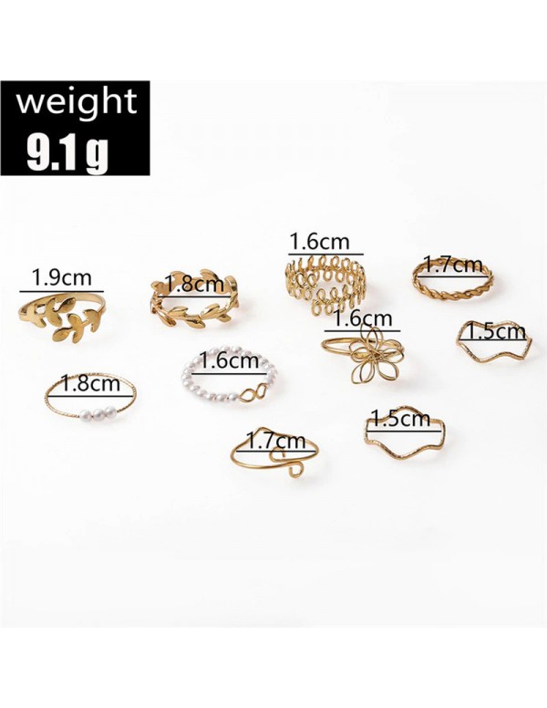 Jewels Galaxy Women Set of 10 Gold Plated Adjustable Floral Finger Ring