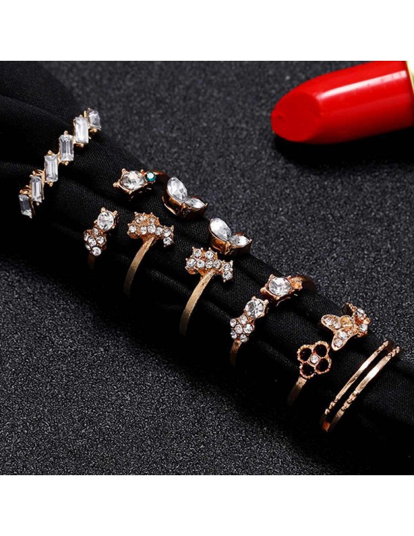 Jewels Galaxy Gold Plated Stone Studded Contemporary Stackable Rings Set of 7