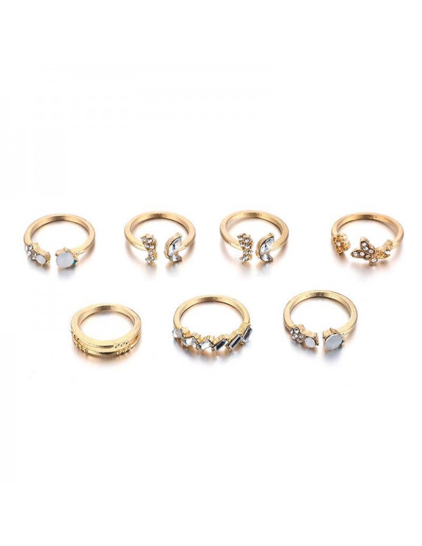 Jewels Galaxy Gold Plated Stone Studded Contemporary Stackable Rings Set of 7