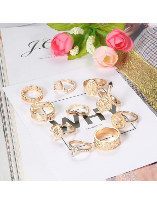 Jewels Galaxy Gold Plated Snake inspired Stackable Rings Set of 10