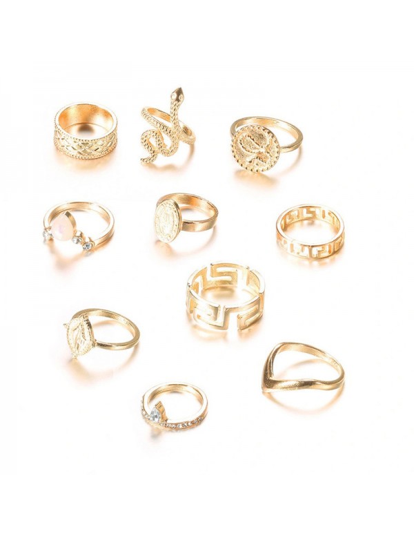 Jewels Galaxy Gold Plated Snake inspired Stackable Rings Set of 10