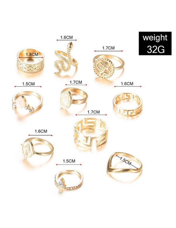 Jewels Galaxy Gold Plated Snake inspired Stackable Rings Set of 10