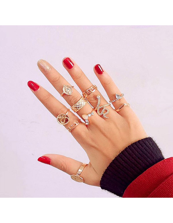 Jewels Galaxy Gold Plated Snake inspired Stackable Rings Set of 10