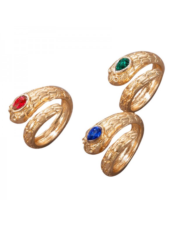 Jewels Galaxy Gold Plated Multicolor Snake inspired Stackable Rings Set of 3