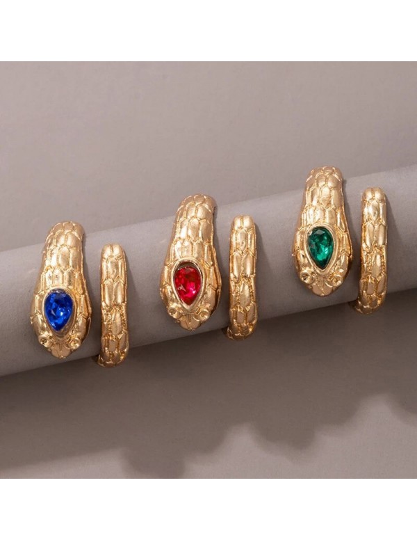 Jewels Galaxy Gold Plated Multicolor Snake inspired Stackable Rings Set of 3