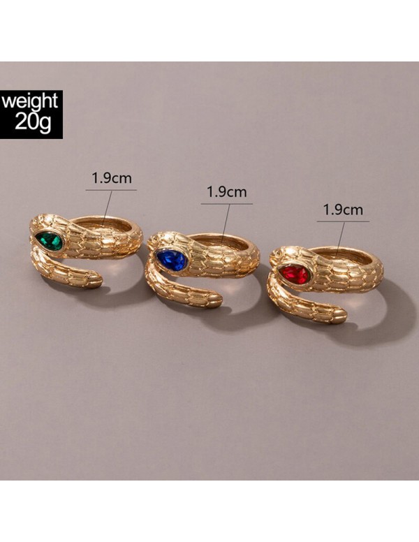 Jewels Galaxy Gold Plated Multicolor Snake inspired Stackable Rings Set of 3