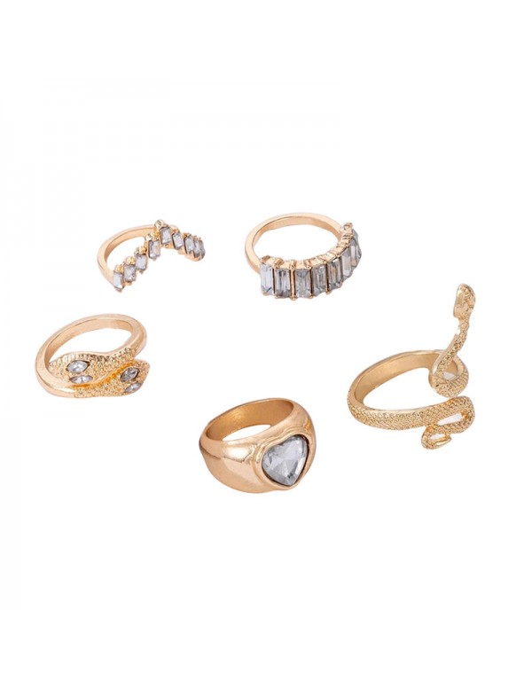 Jewels Galaxy Gold Plated Gold-Toned Heart-Snake inspired Stackable Rings Set of 5