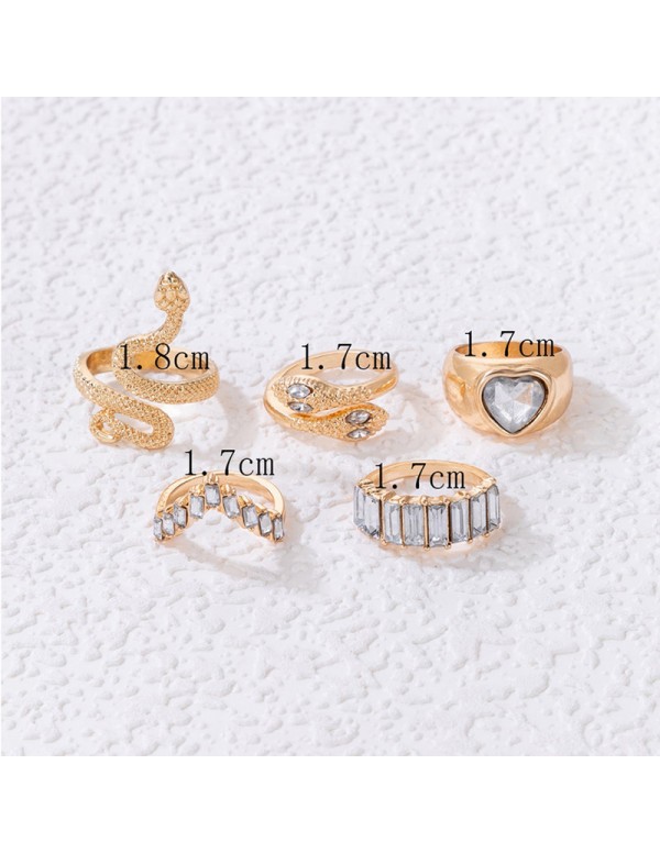 Jewels Galaxy Gold Plated Gold-Toned Heart-Snake inspired Stackable Rings Set of 5