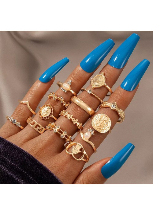 Jewels Galaxy Gold Plated Contemporary Stackable Rings Set of 15