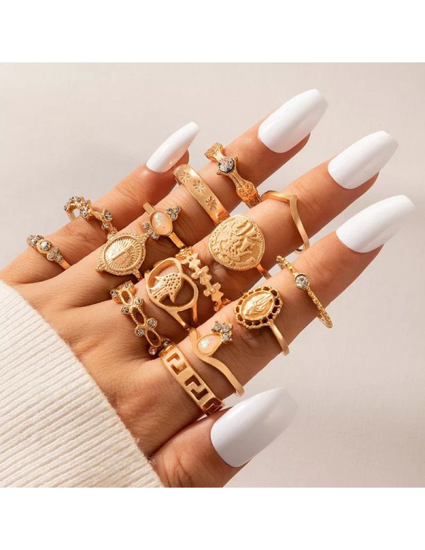 Jewels Galaxy Gold Plated Contemporary Stackable Rings Set of 15