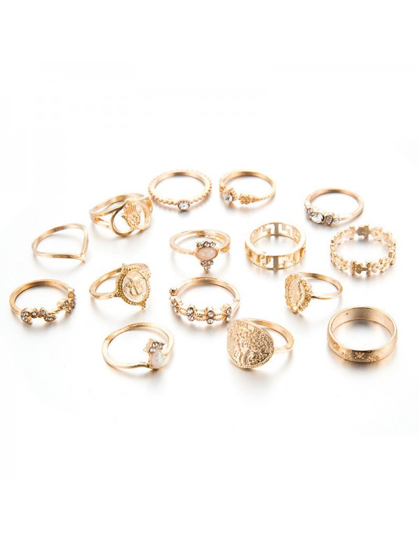 Jewels Galaxy Gold Plated Contemporary Stackable Rings Set of 15