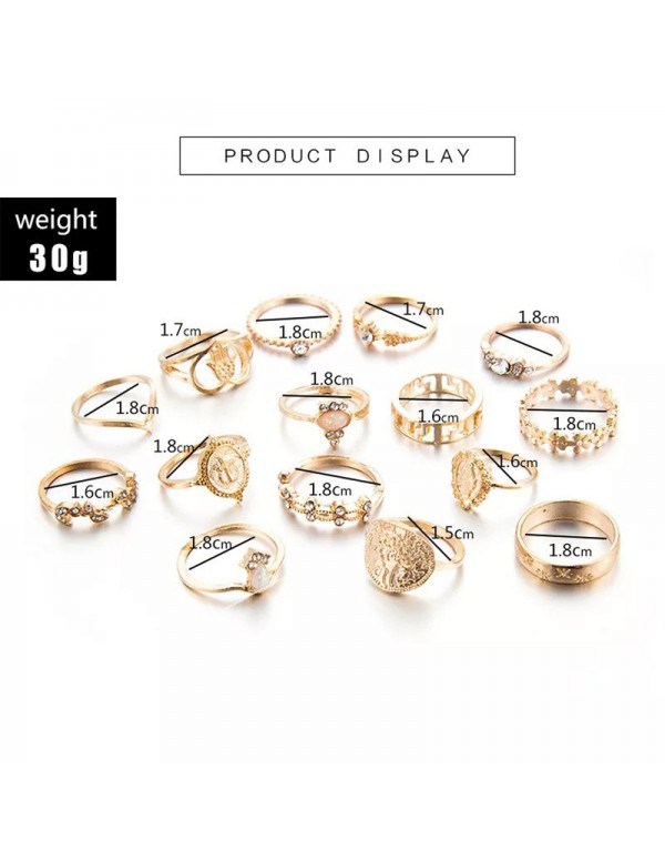 Jewels Galaxy Gold Plated Contemporary Stackable Rings Set of 15