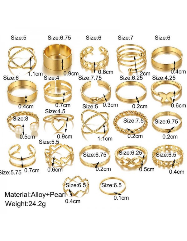 Jewels Galaxy Women Gold Plated Contemporary Stackable Rings Set of 23